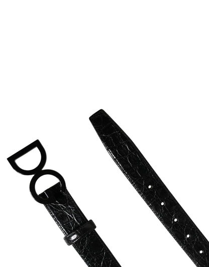 Dolce & Gabbana Men Black Exotic Leather Logo Buckle Belt