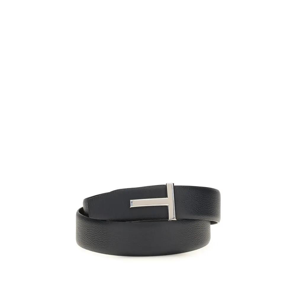 Tom Ford Black Calf Leather Bos Taurus Belt