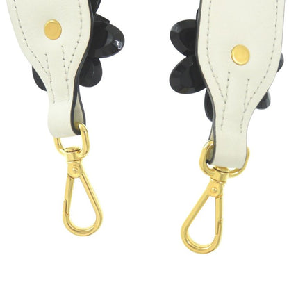 Prada Shoulder Belt White Black Flower Leather Strap 1085