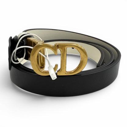 Dior Reversible CD Logo Buckle Leather Belt Black White Gold 85