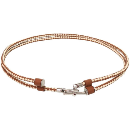 Hermes Glenan Leather Metal Brown White